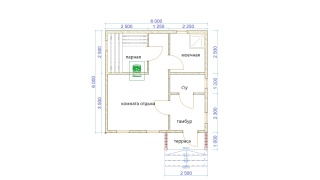 Баня из бруса 6×6 (Б-153), 36 м²