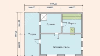 Баня из бруса 6х8 с террасой и чердаком (Б-62)