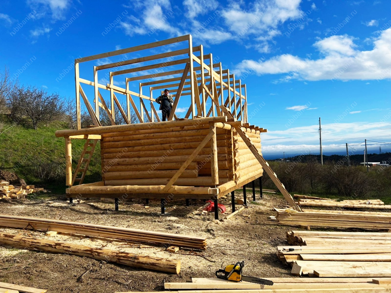 Сборка сруба 6х6 с мансардой. Крым, Алушта. — фото 17 Сборка сруба 6х6 с мансардой. Крым, Алушта. — фото 17
